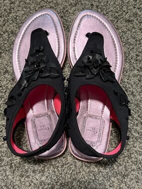 Christian Dior Black Sandals with Pink Metallic Footbed